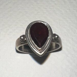 Sterling Silver Teardrop Red Stone Ring